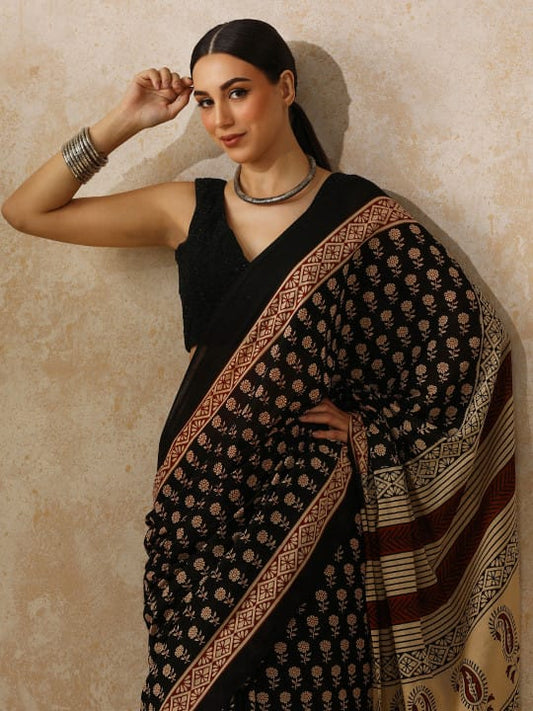 Classic Jaipuri Printed Cotton Mulmul Saree for Women