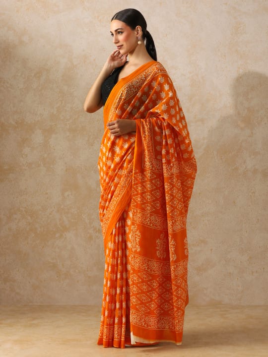 Classic Jaipuri Printed Cotton Mulmul Saree for Women