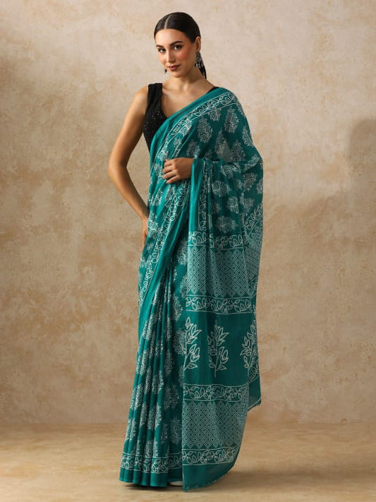 Classic Jaipuri Printed Cotton Mulmul Saree for Women
