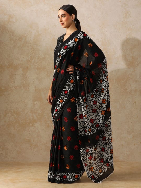 Classic Jaipuri Printed Cotton Mulmul Saree for Women