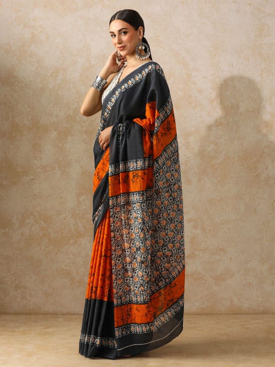 Classic Jaipuri Printed Cotton Mulmul Saree for Women