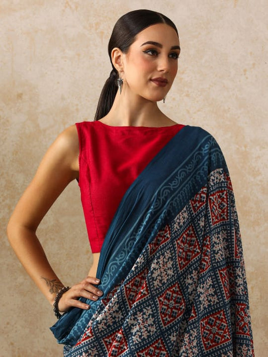 Classic Jaipuri Printed Cotton Mulmul Saree for Women