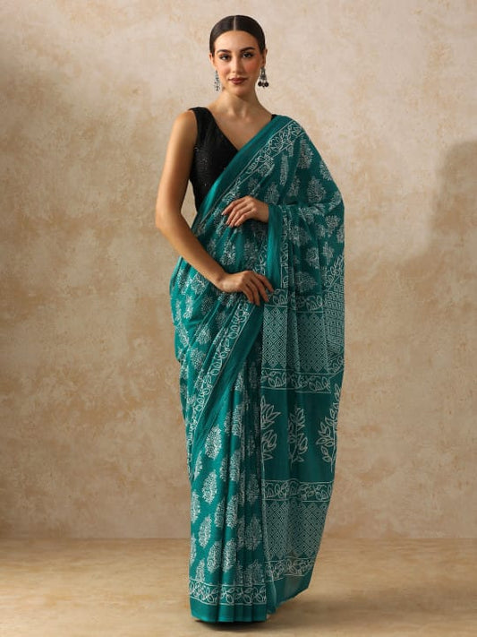 Classic Jaipuri Printed Cotton Mulmul Saree for Women