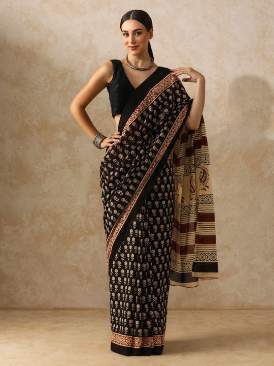 Classic Jaipuri Printed Cotton Mulmul Saree for Women