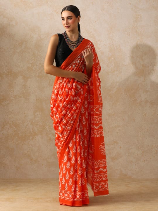 Classic Jaipuri Printed Cotton Mulmul Saree for Women