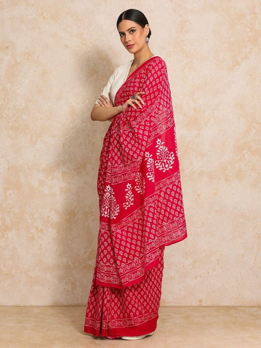 Classic Jaipuri Printed Cotton Mulmul Saree for Women