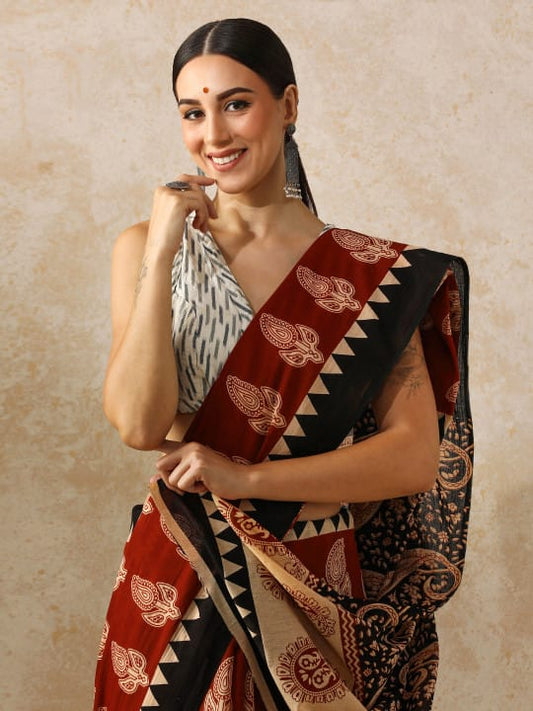 Classic Jaipuri Printed Cotton Mulmul Saree for Women