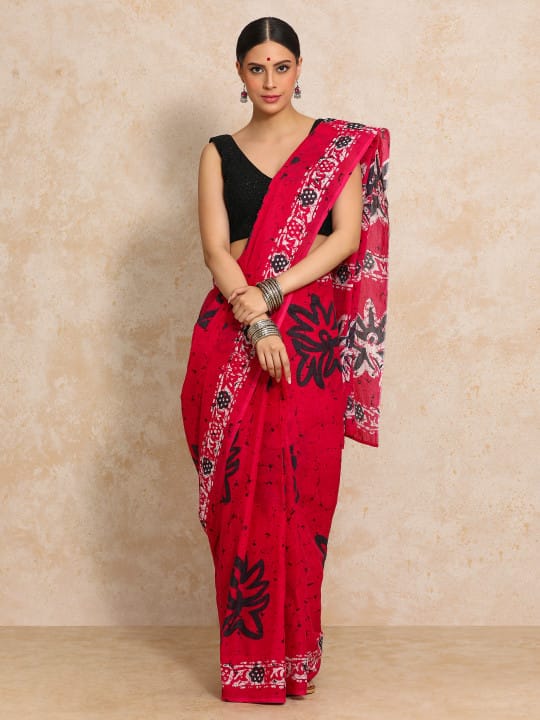 Classic Jaipuri Printed Cotton Mulmul Saree for Women