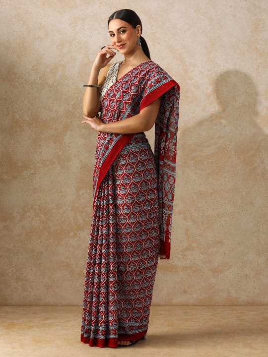 Classic Jaipuri Printed Cotton Mulmul Saree for Women