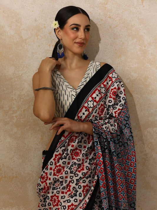 Classic Jaipuri Printed Cotton Mulmul Saree for Women