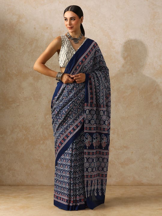 Classic Jaipuri Printed Cotton Mulmul Saree for Women