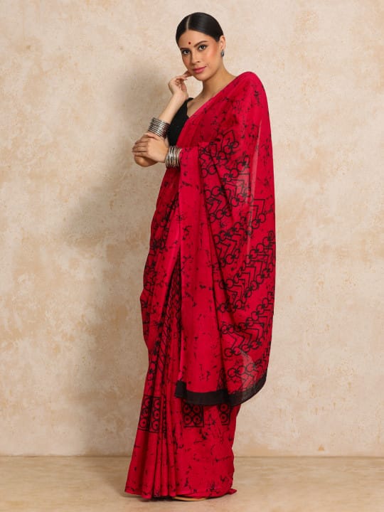 Classic Jaipuri Printed Cotton Mulmul Saree for Women