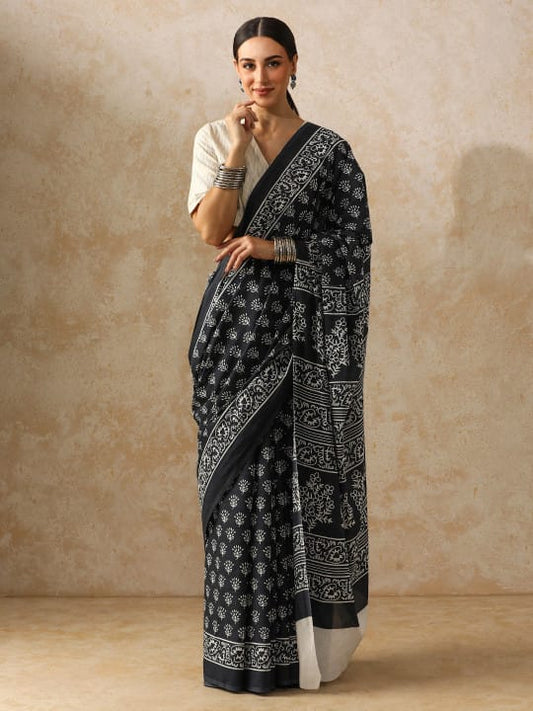 Classic Jaipuri Printed Cotton Mulmul Saree for Women