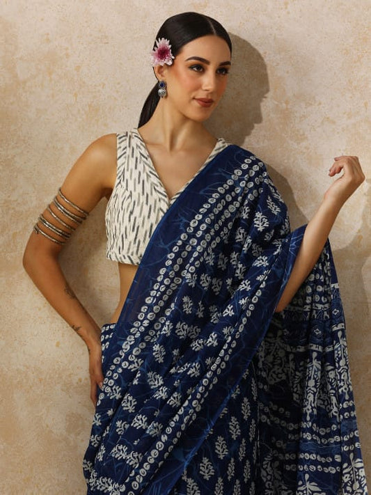 Classic Jaipuri Printed Cotton Mulmul Saree for Women