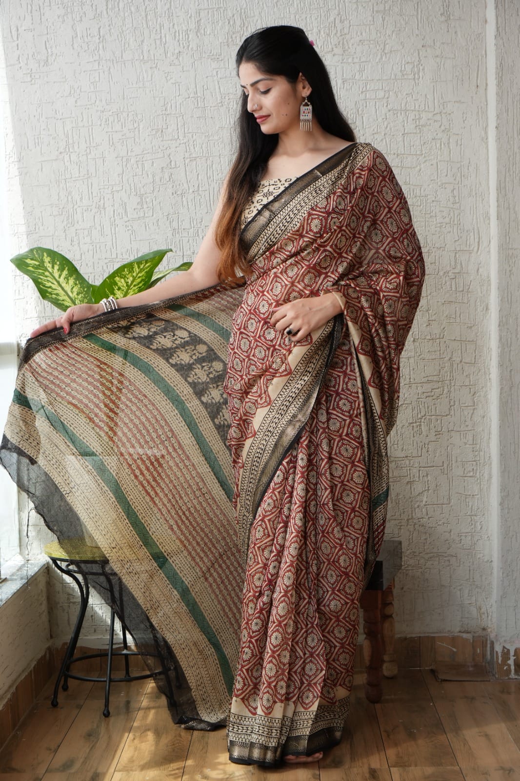 New Designer Hand Block Print Maheshwari Silk Saree