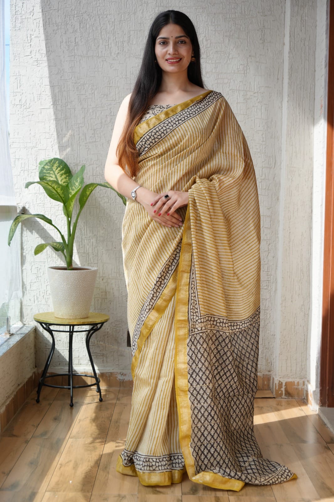 New Designer Hand Block Print Maheshwari Silk Saree