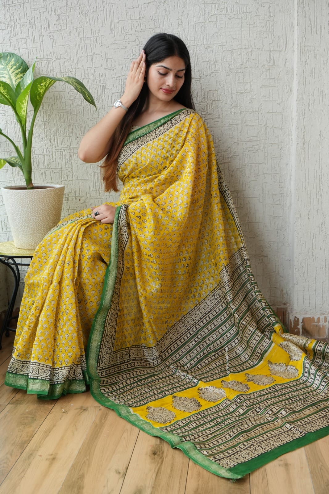 New Designer Hand Block Print Maheshwari Silk Saree