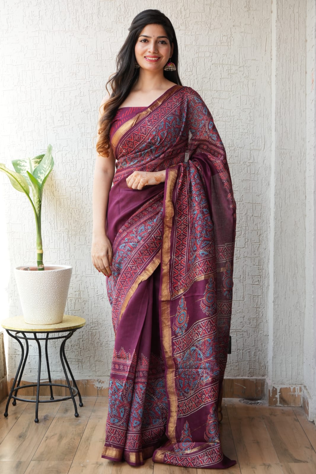 New Designer Hand Block Print Maheshwari Silk Saree