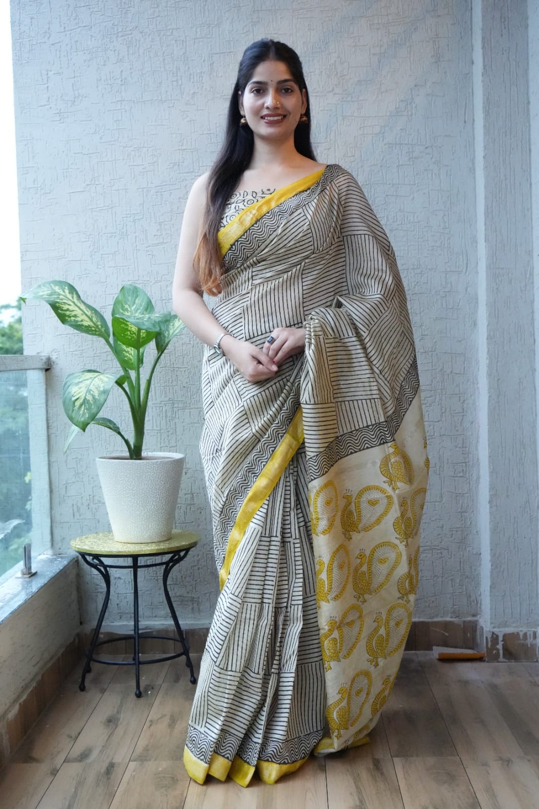 New Designer Hand Block Print Maheshwari Silk Saree