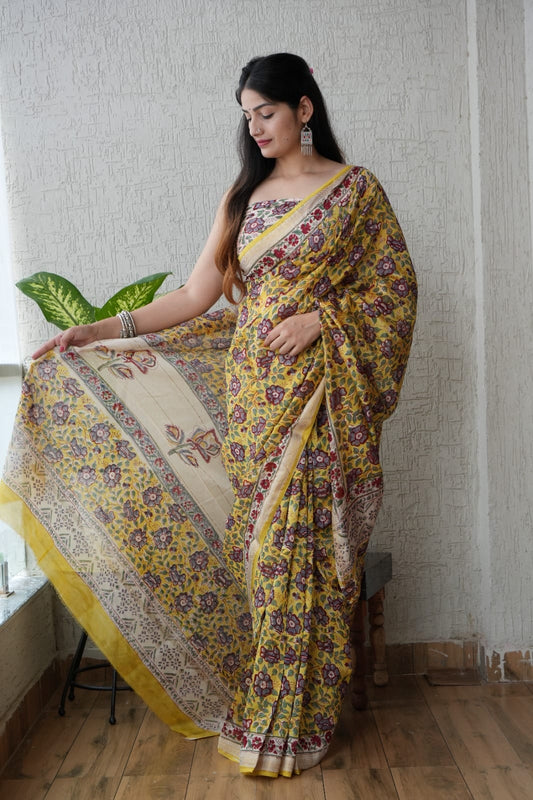 New Designer Hand Block Print Maheshwari Silk Saree