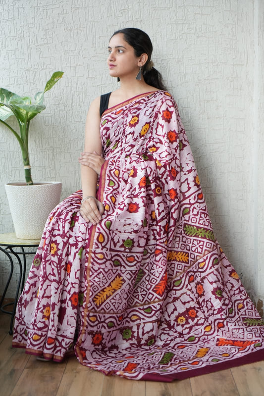 New Designer Hand Block Print Chanderi Silk Saree