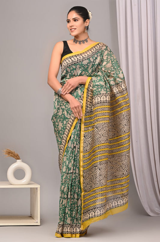 New Designer Hand Block Print Chanderi Silk Saree