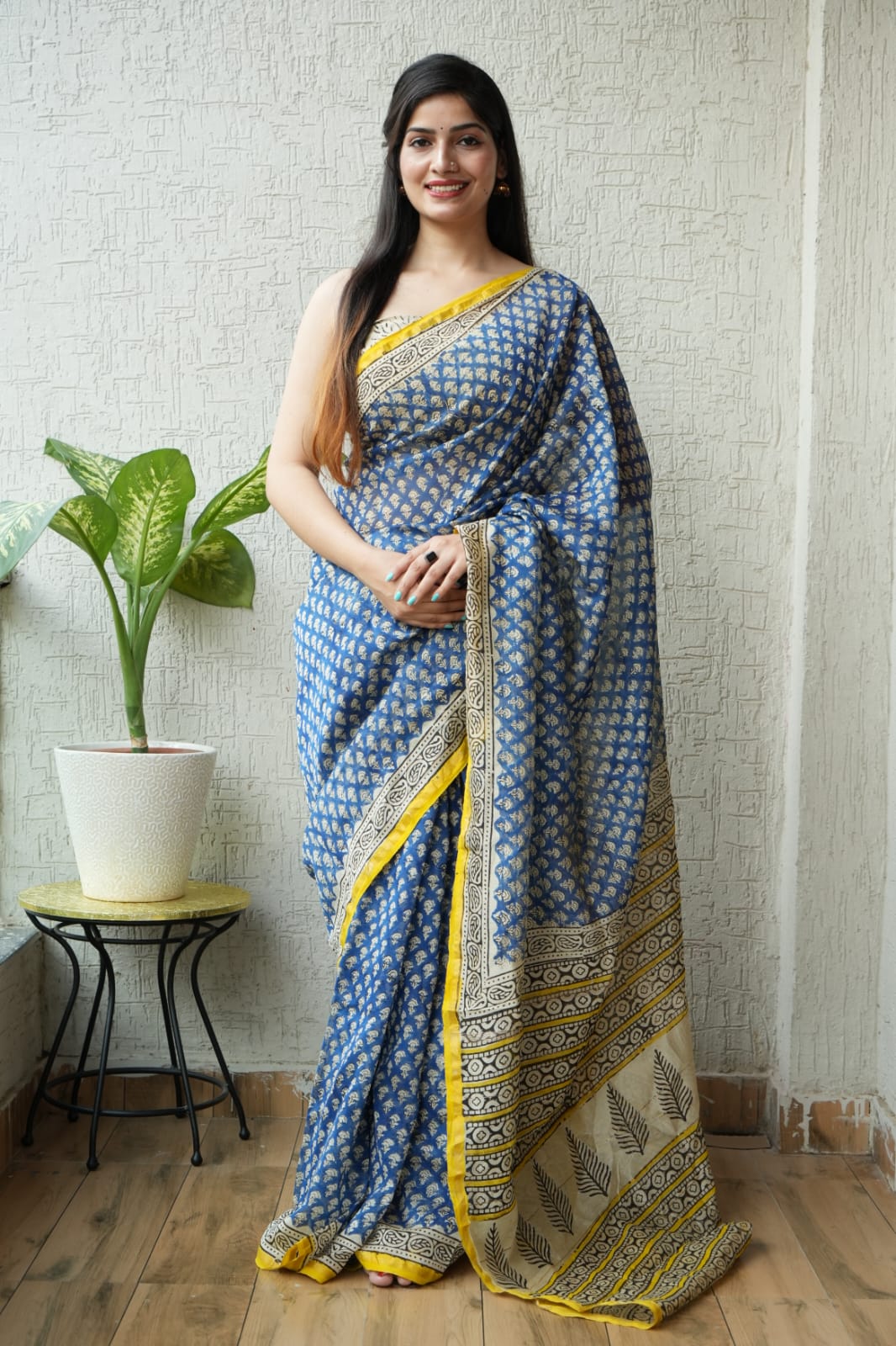 New Designer Hand Block Print Chanderi Silk Saree