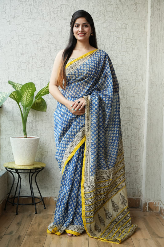 New Designer Hand Block Print Chanderi Silk Saree