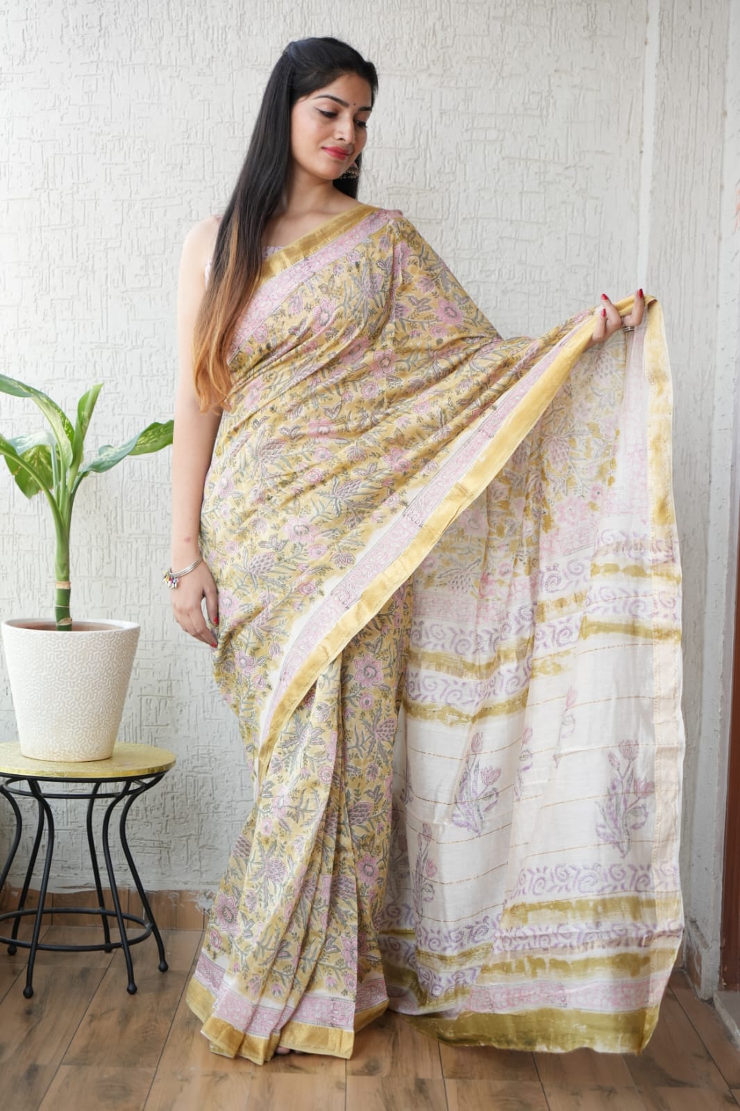 New Designer Hand Block Print Maheshwari Silk Saree
