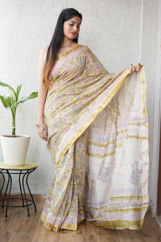 New Designer Hand Block Print Maheshwari Silk Saree