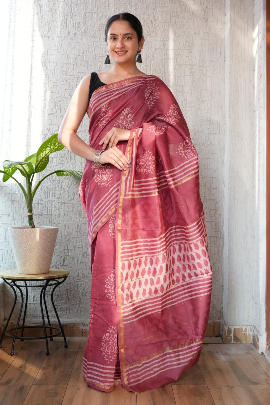 New Designer Hand Block Print Chanderi Silk Saree