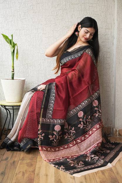 New Designer Hand Block Print Chanderi Silk Saree