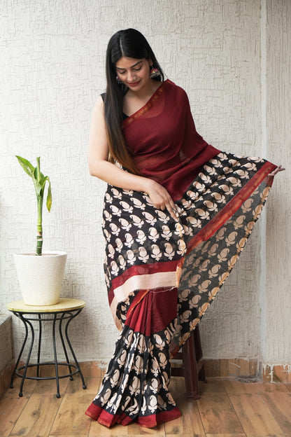 New Designer Hand Block Print Chanderi Silk Saree