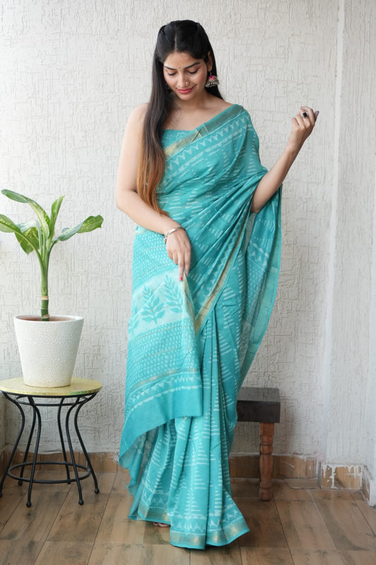 New Designer Hand Block Print Maheshwari Silk Saree