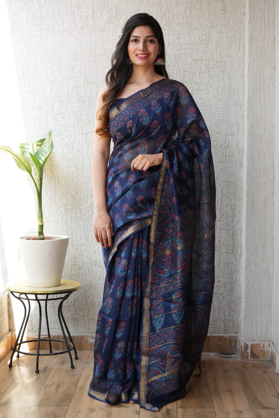 New Designer Hand Block Print Maheshwari Silk Saree
