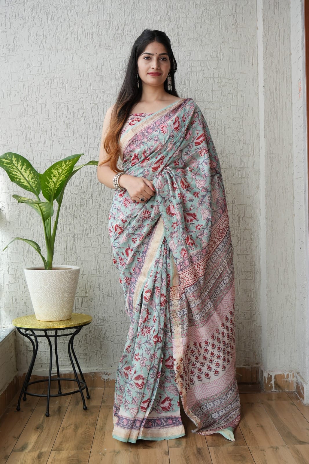 New Designer Hand Block Print Maheshwari Silk Saree