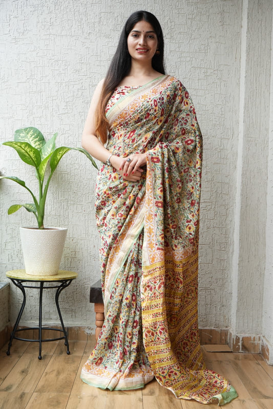New Designer Hand Block Print Maheshwari Silk Saree