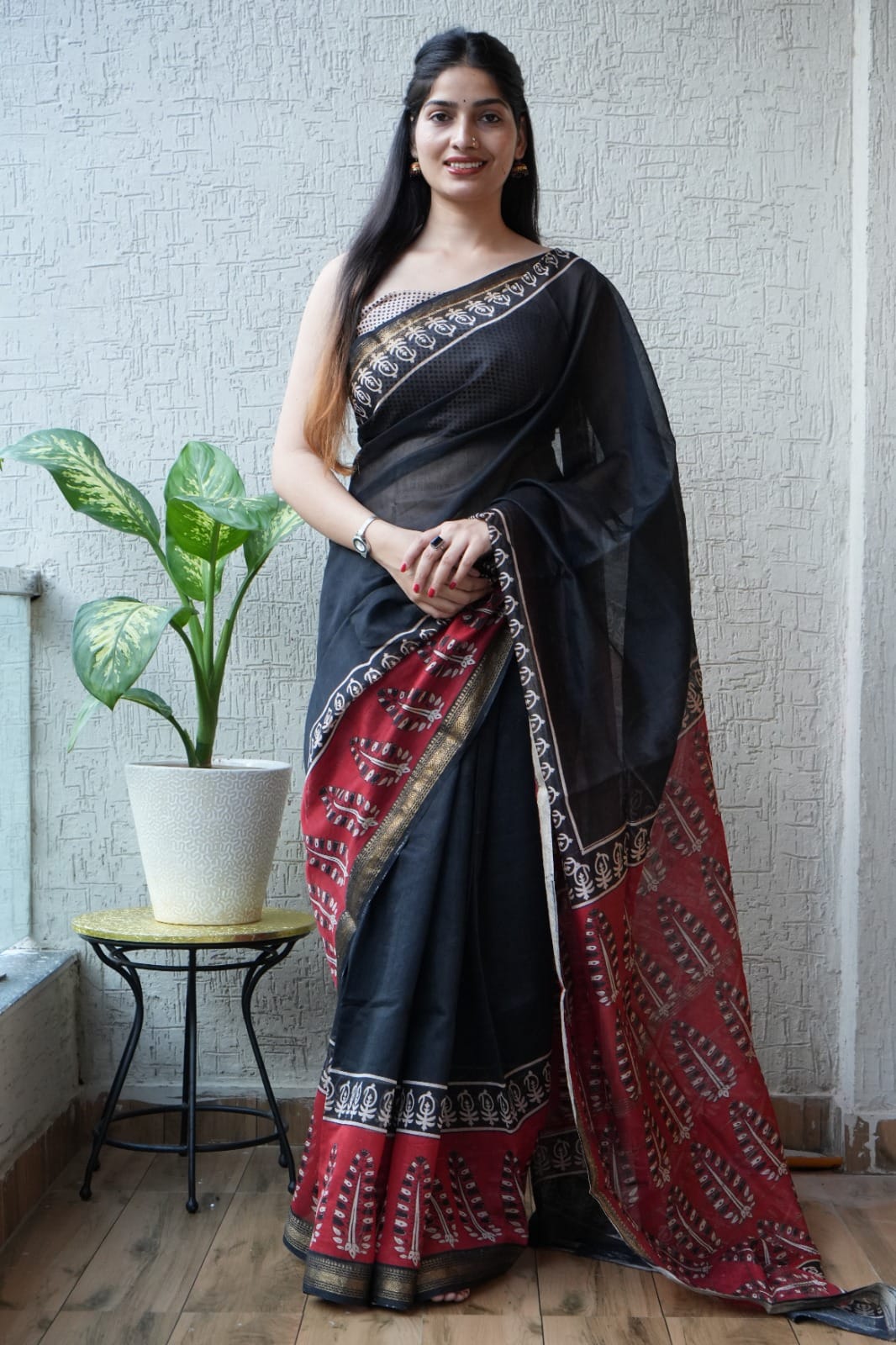 New Designer Hand Block Print Maheshwari Silk Saree