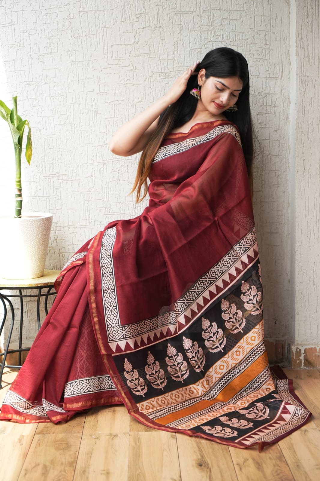 New Designer Hand Block Print Chanderi Silk Saree