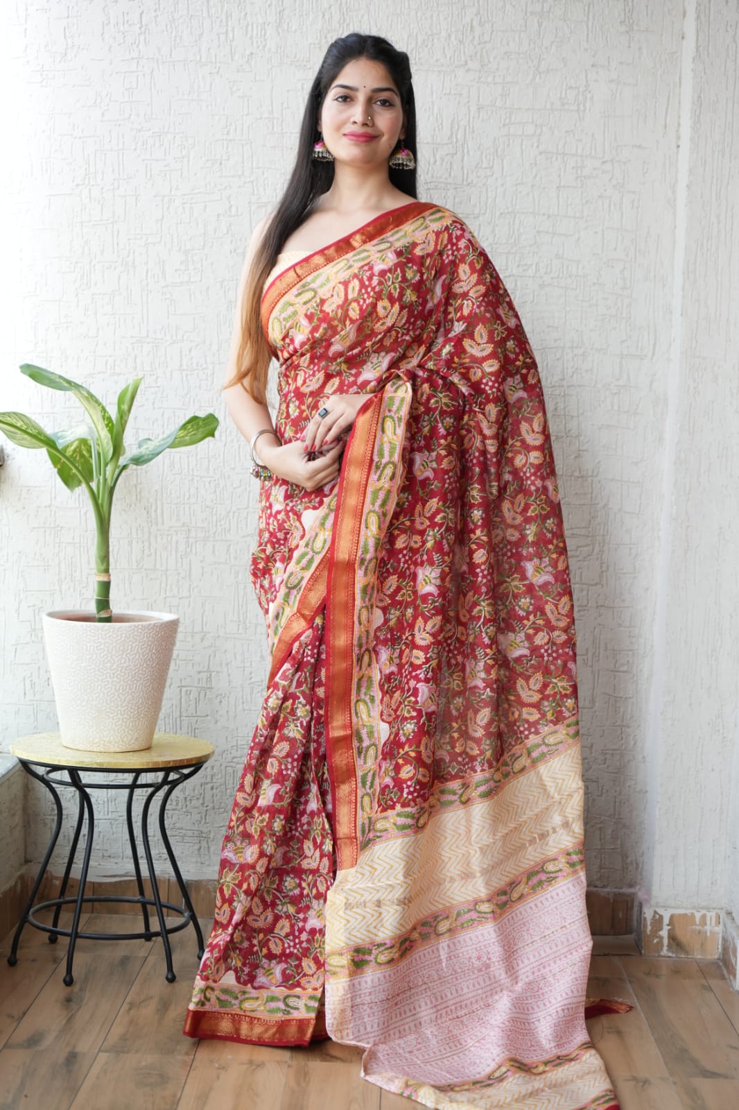 New Designer Hand Block Print Maheshwari Silk Saree