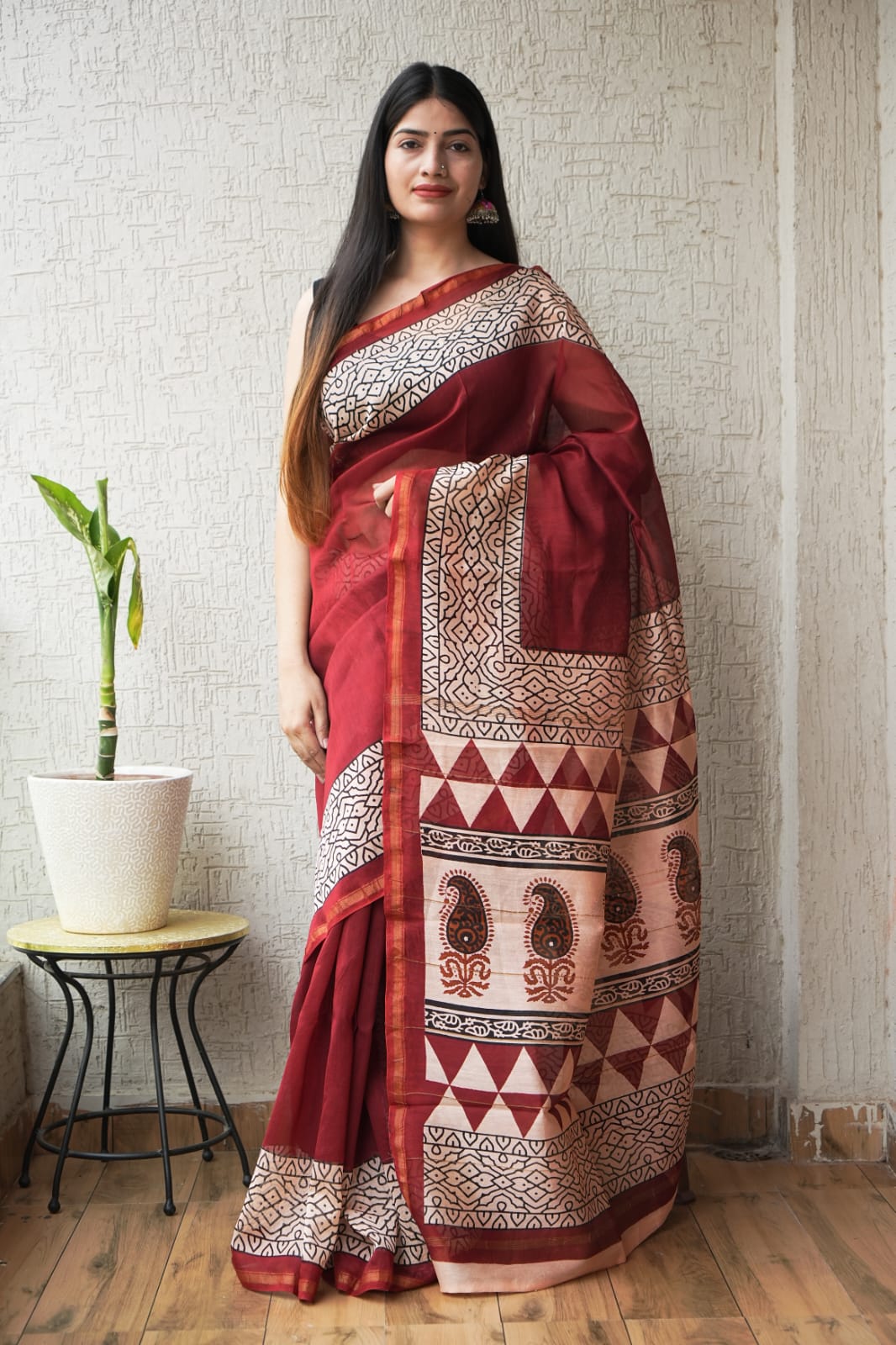 New Designer Hand Block Print Chanderi Silk Saree