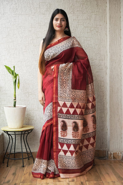 New Designer Hand Block Print Chanderi Silk Saree