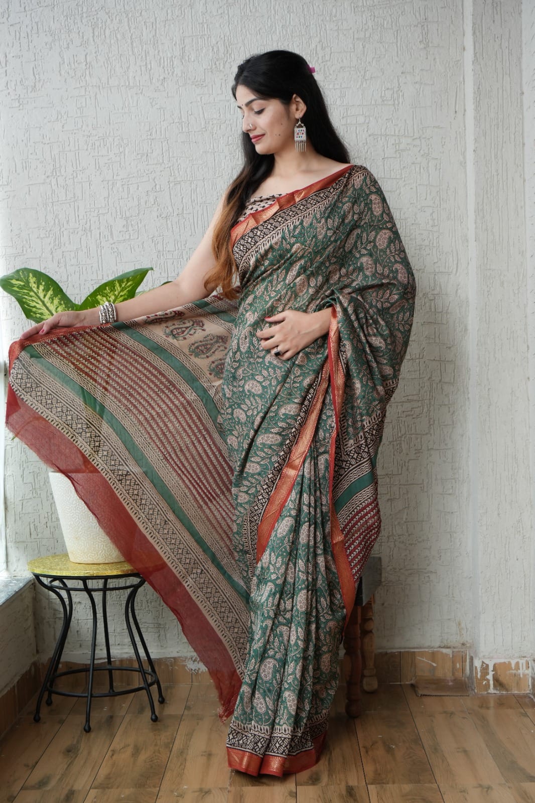 New Designer Hand Block Print Maheshwari Silk Saree