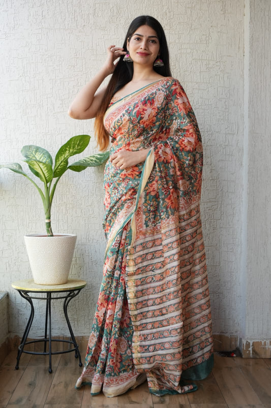 New Designer Hand Block Print Maheshwari Silk Saree
