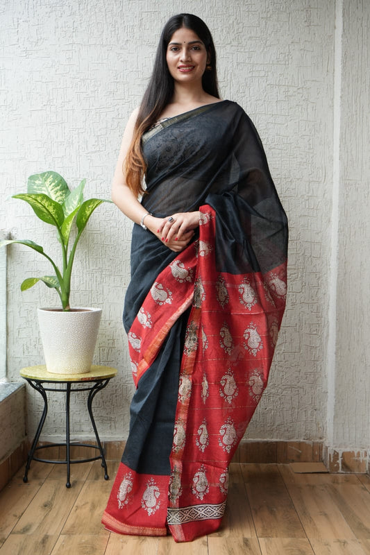 New Designer Hand Block Print Maheshwari Silk Saree