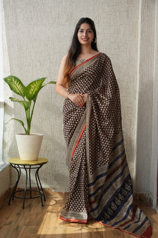 New Designer Hand Block Print Chanderi Silk Saree