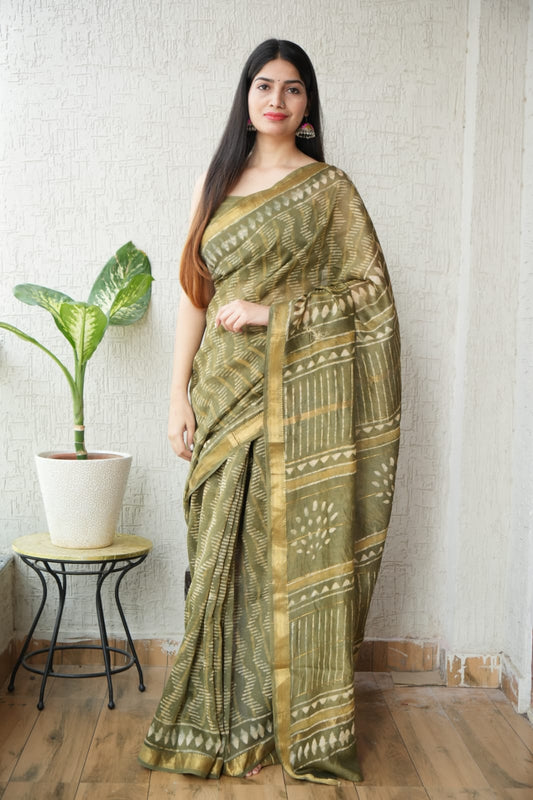 New Designer Hand Block Print Maheshwari Silk Saree