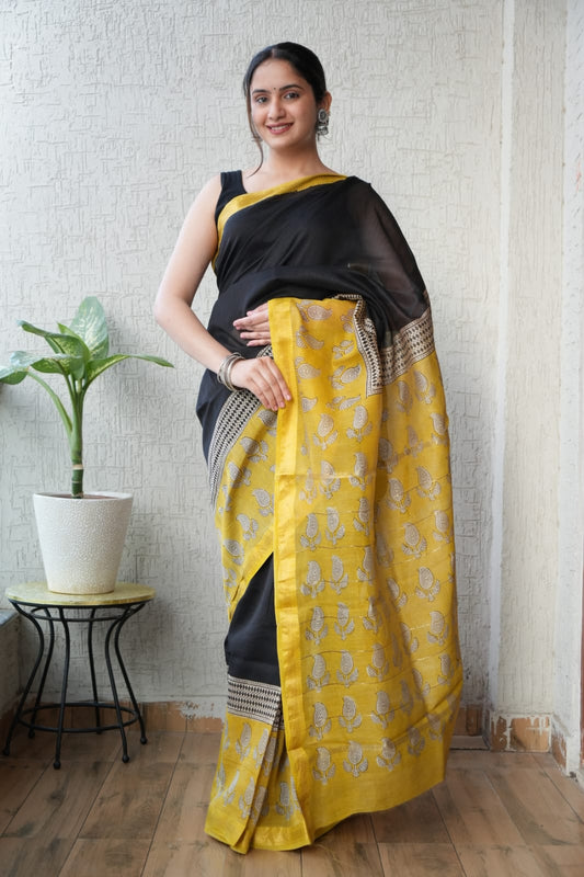 New Designer Hand Block Print Maheshwari Silk Saree