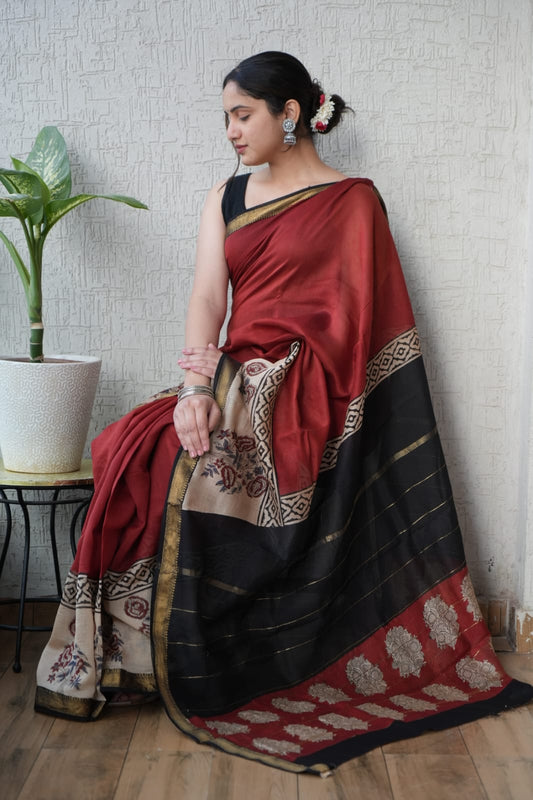 New Designer Hand Block Print Maheshwari Silk Saree
