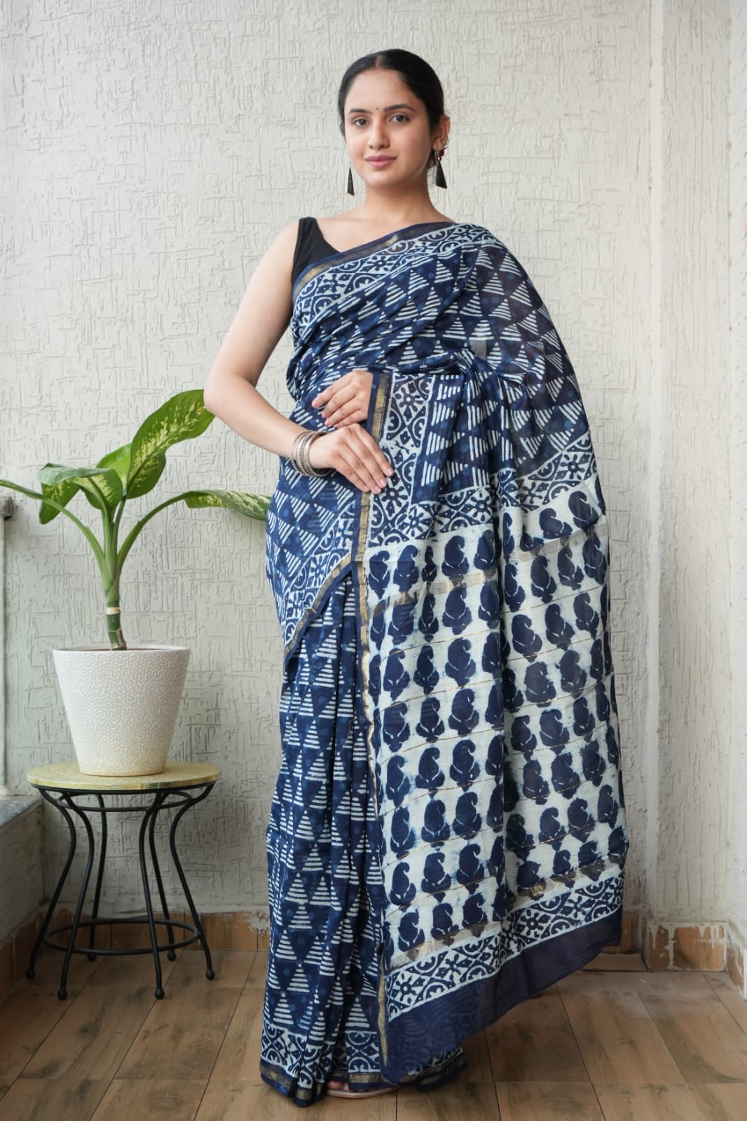 New Designer Hand Block Print Chanderi Silk Saree